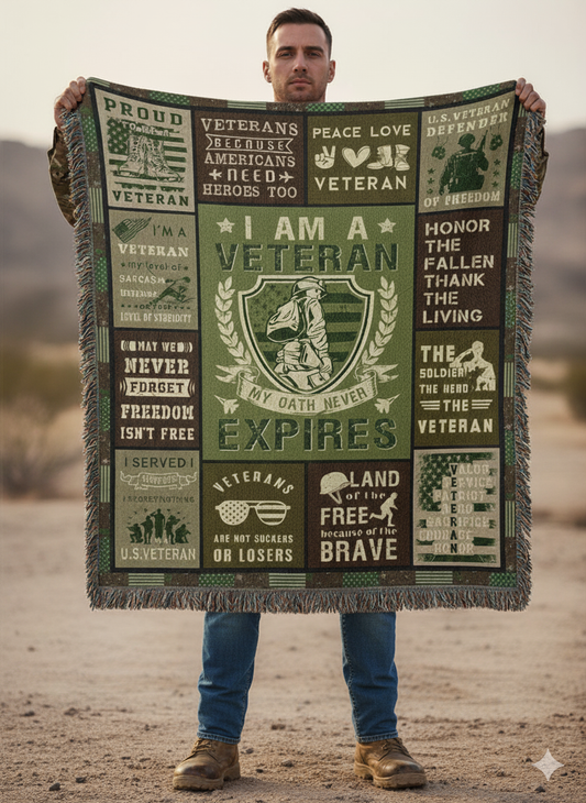 I Am a Veteran | Patriotic Military Tribute Blanket | U.S. Army Navy Marine Air Force Gift