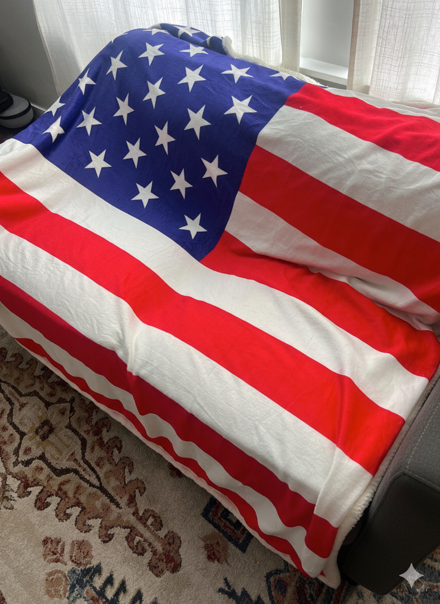American Flag Fleece Blanket | Patriotic Veteran Throw | USA Military Gift for Army, Navy, Air Force & Marines