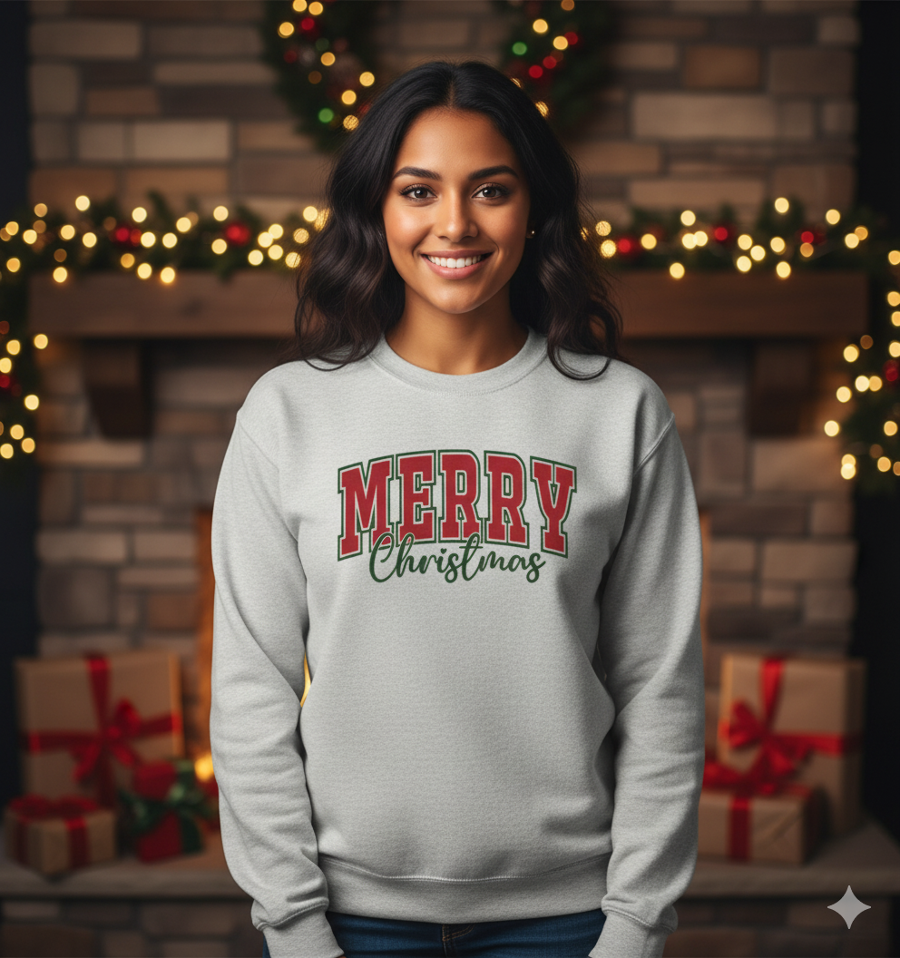 Merry Christmas Sweatshirt | Classic Holiday Crewneck Pullover | Cozy Winter Style