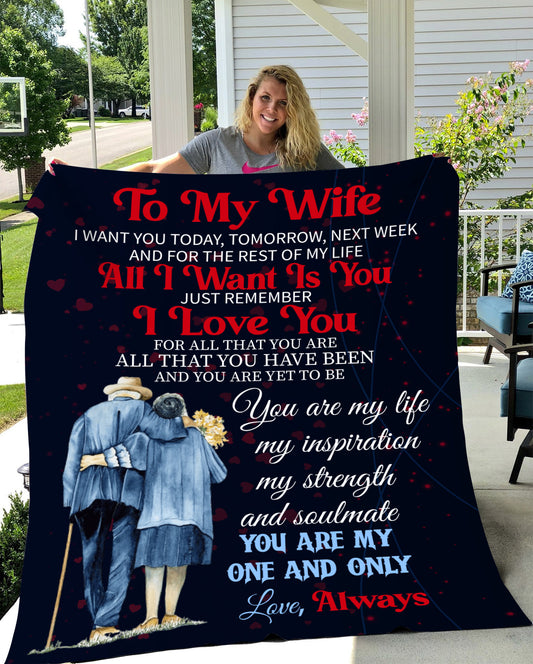To My Wife | All I Want Is You | Cozy Premium Sherpa Blanket | 50x60