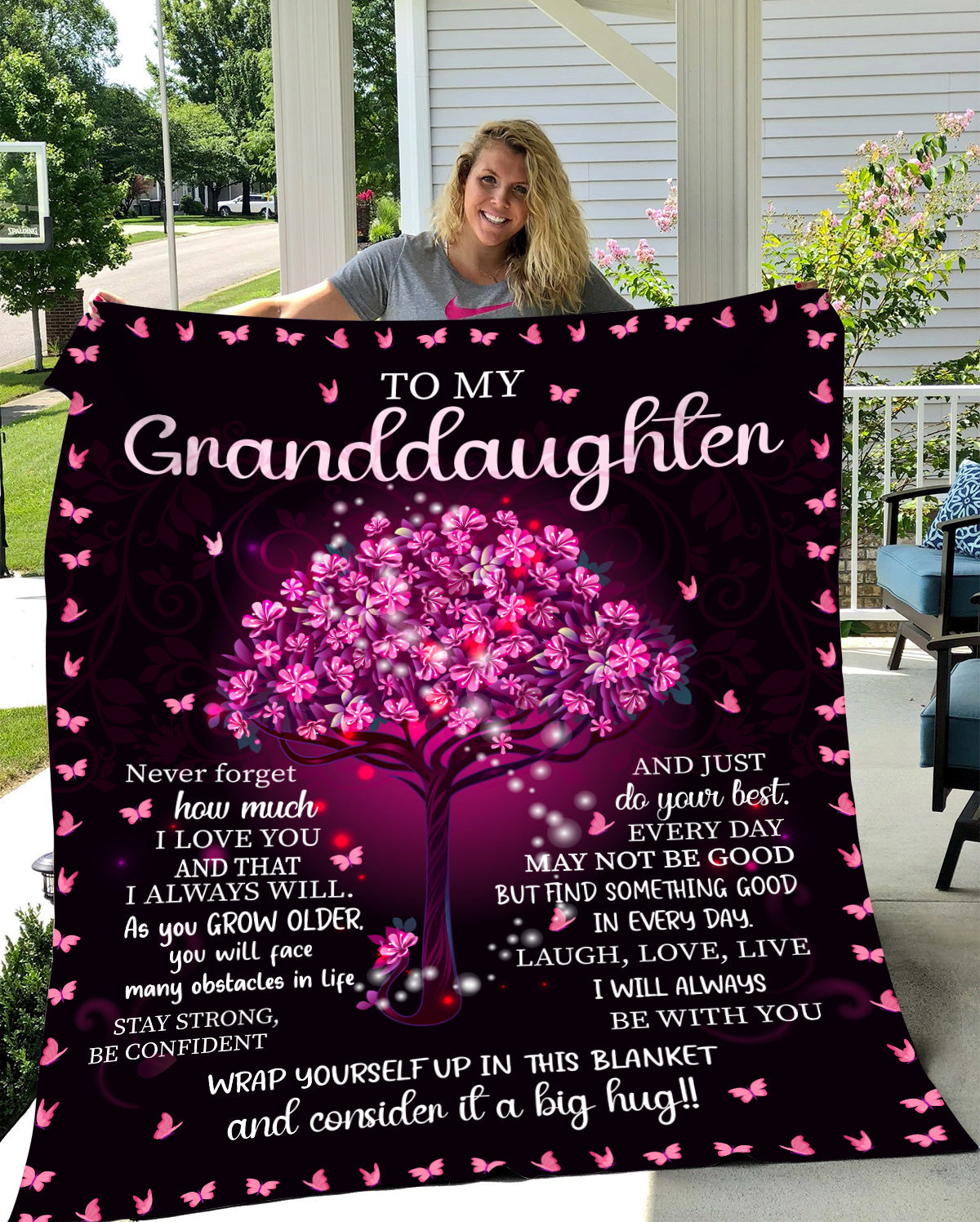 To My Granddaughter |  Pink Tree of Life | Premium Sherpa Blanket | 50x60