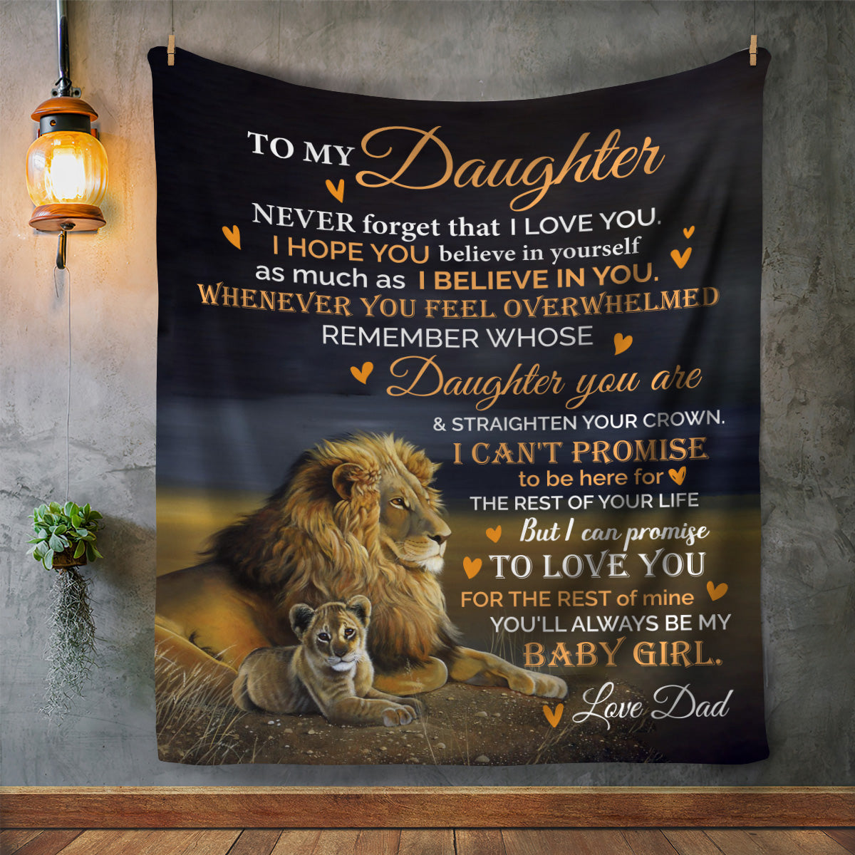 To My Daughter | Lion and Cub | Premium Sherpa Blanket | Love Dad | 50x60