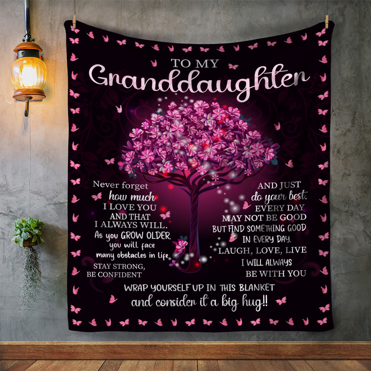 To My Granddaughter |  Pink Tree of Life | Premium Sherpa Blanket | 50x60