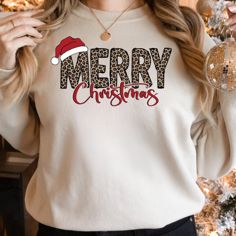 Leopard Merry Christmas | Santa Hat | Tshirt / Sweatshirt