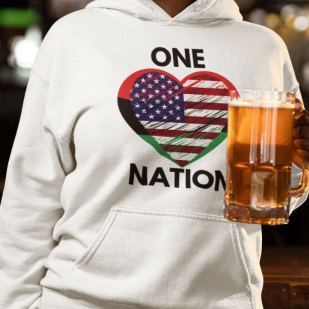 One Nation Heart Hoodie | Unity American Flag Pullover Sweatshirt | Patriotic Pride & Love Hoodie”