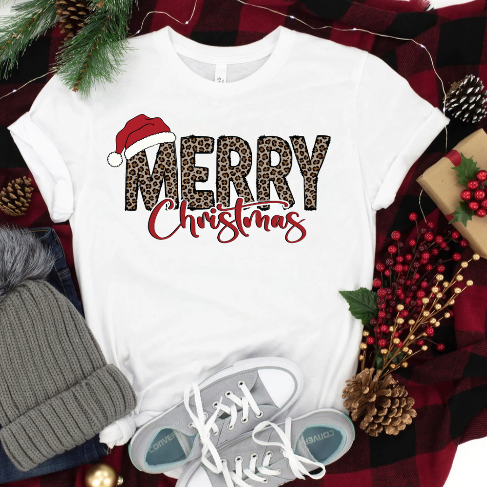 Leopard Merry Christmas | Santa Hat | Tshirt / Sweatshirt