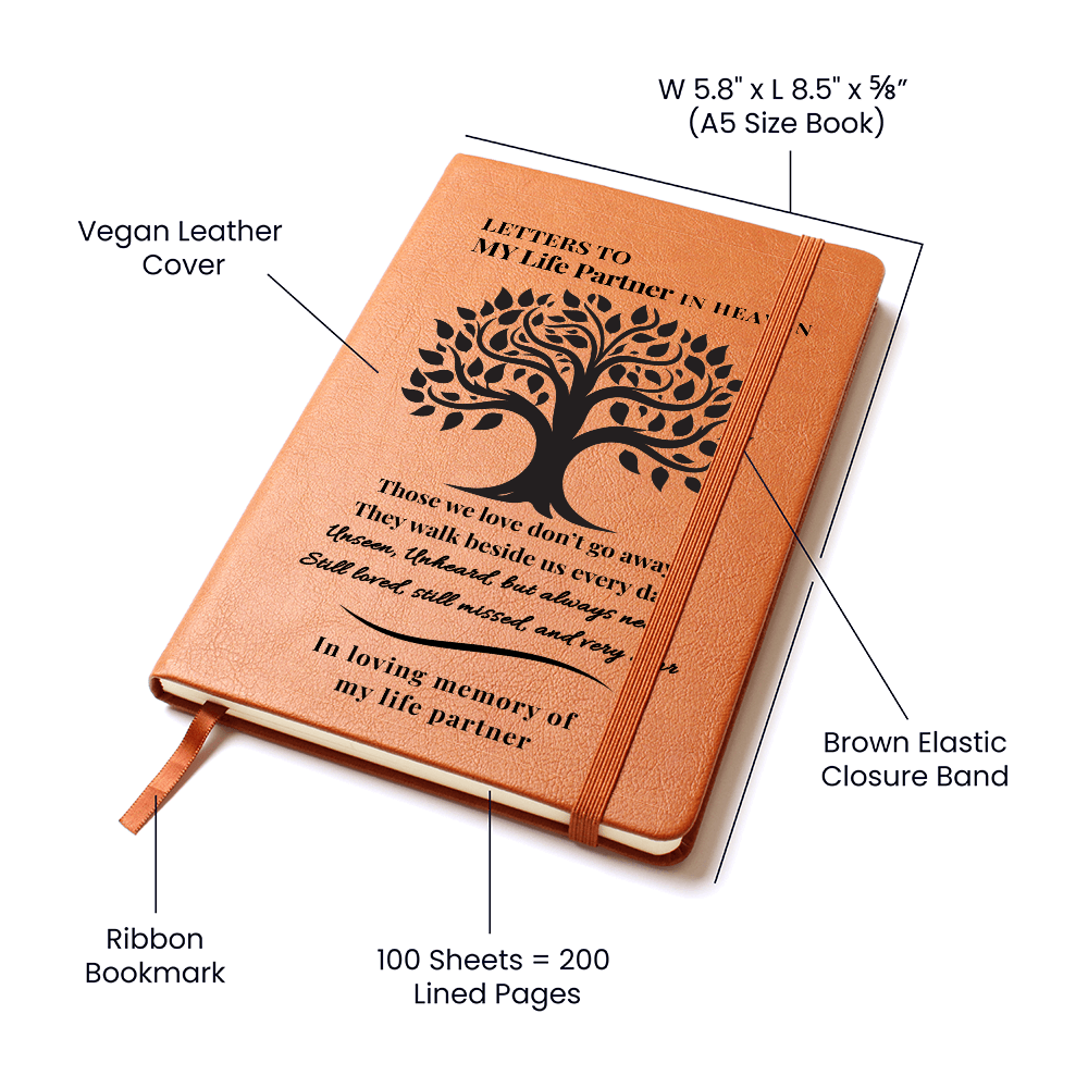 Letters To My Life Partner in Heaven | Vegan Leather Journal | Sympathy Gift |  Remembrance Keepsake