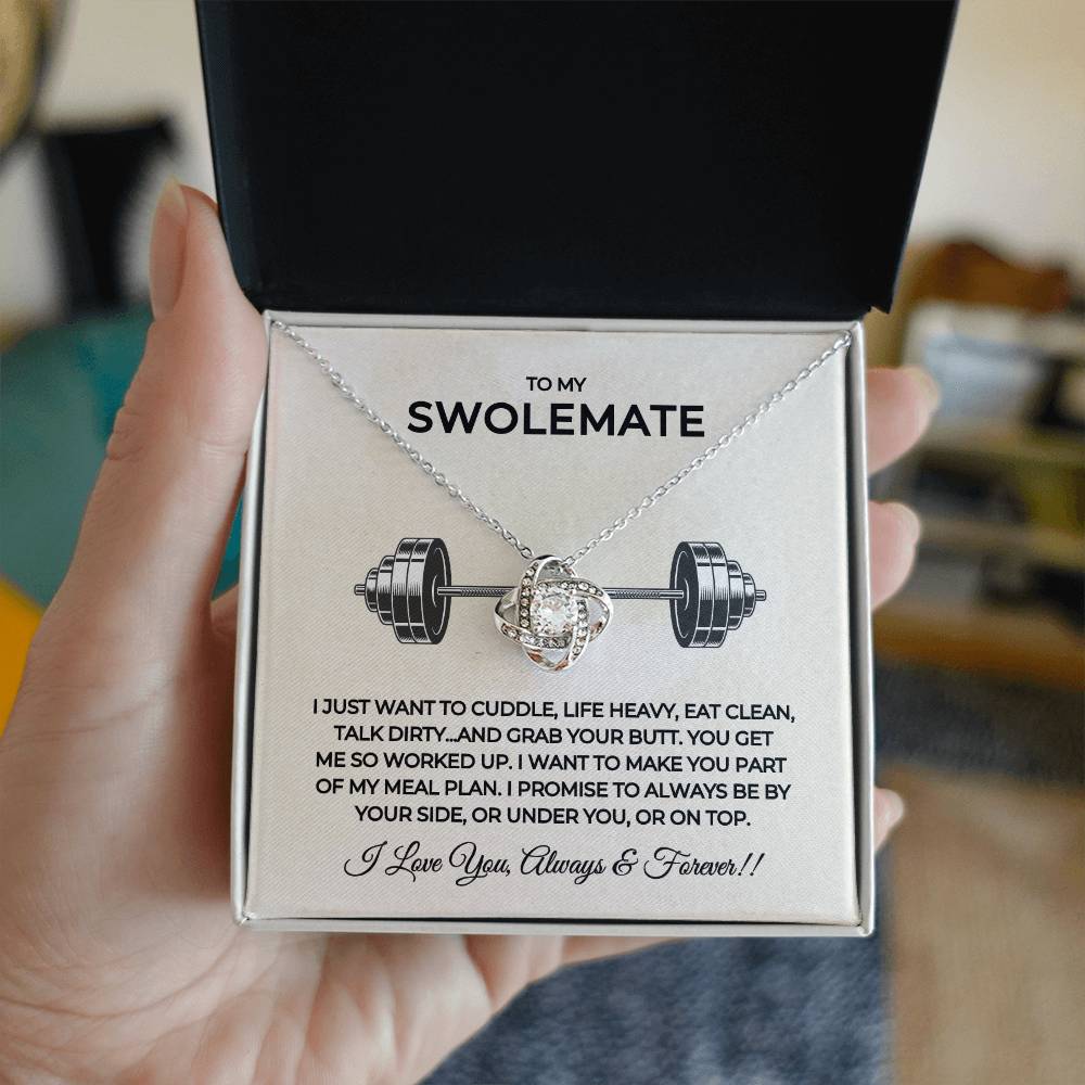 To My Swolemate Love Knot Necklace | Weightlifting Girlfriend | Fitness Wife Gift | Workout Partner