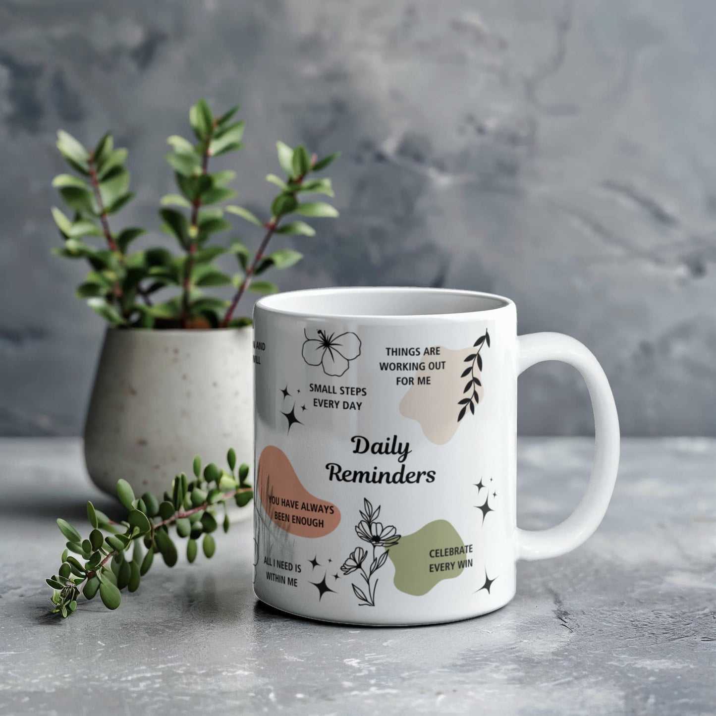 Daily Reminders Inspirational Coffee Mug | Positive Affirmations 11 oz White Ceramic Mug | Self-Love | Encouragement Gift