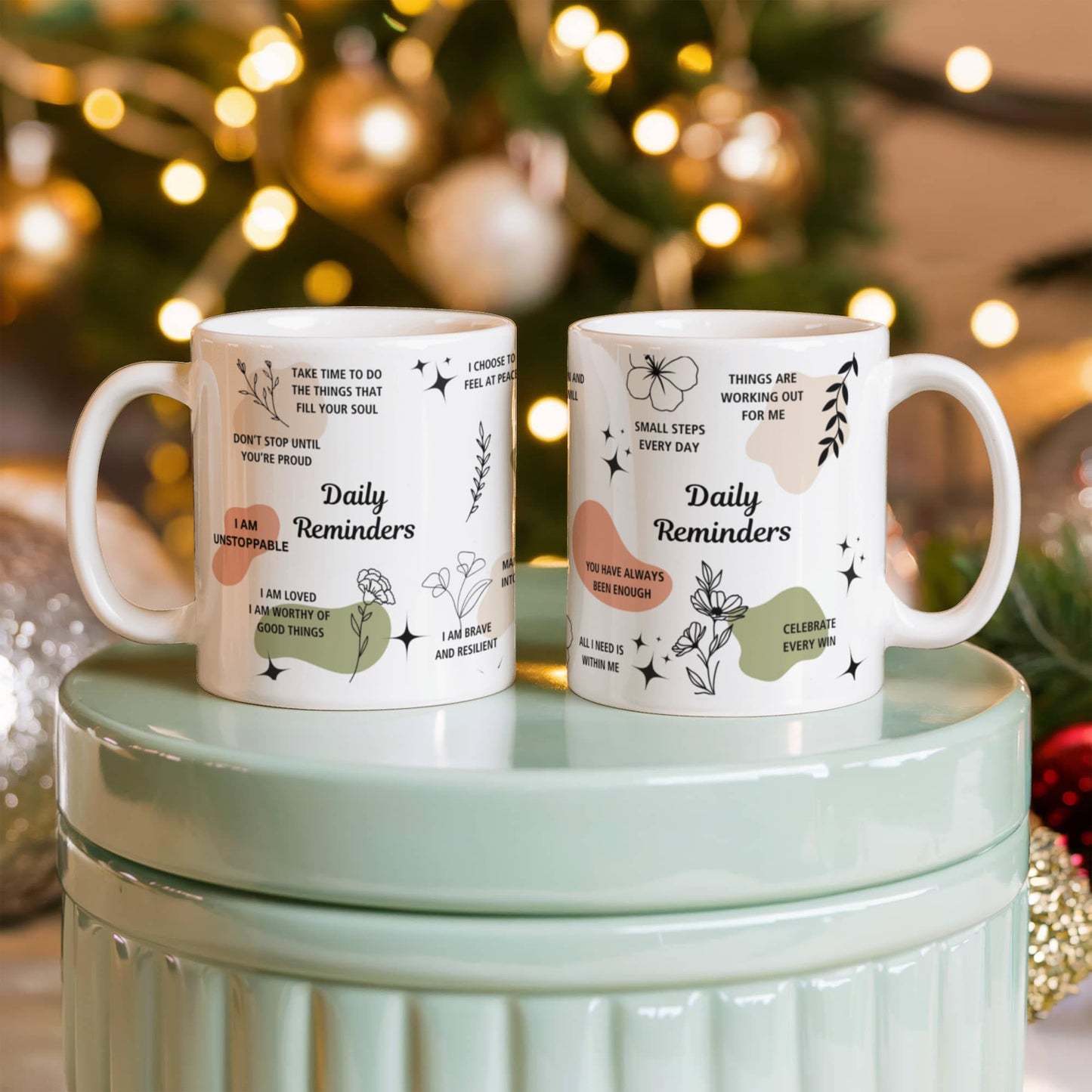 Daily Reminders Inspirational Coffee Mug | Positive Affirmations 11 oz White Ceramic Mug | Self-Love | Encouragement Gift