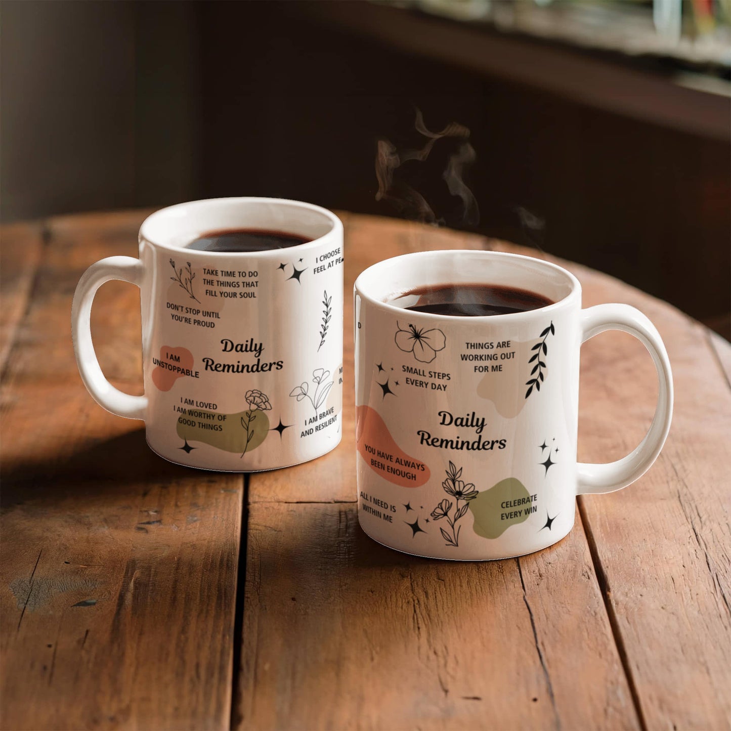Daily Reminders Inspirational Coffee Mug | Positive Affirmations 11 oz White Ceramic Mug | Self-Love | Encouragement Gift