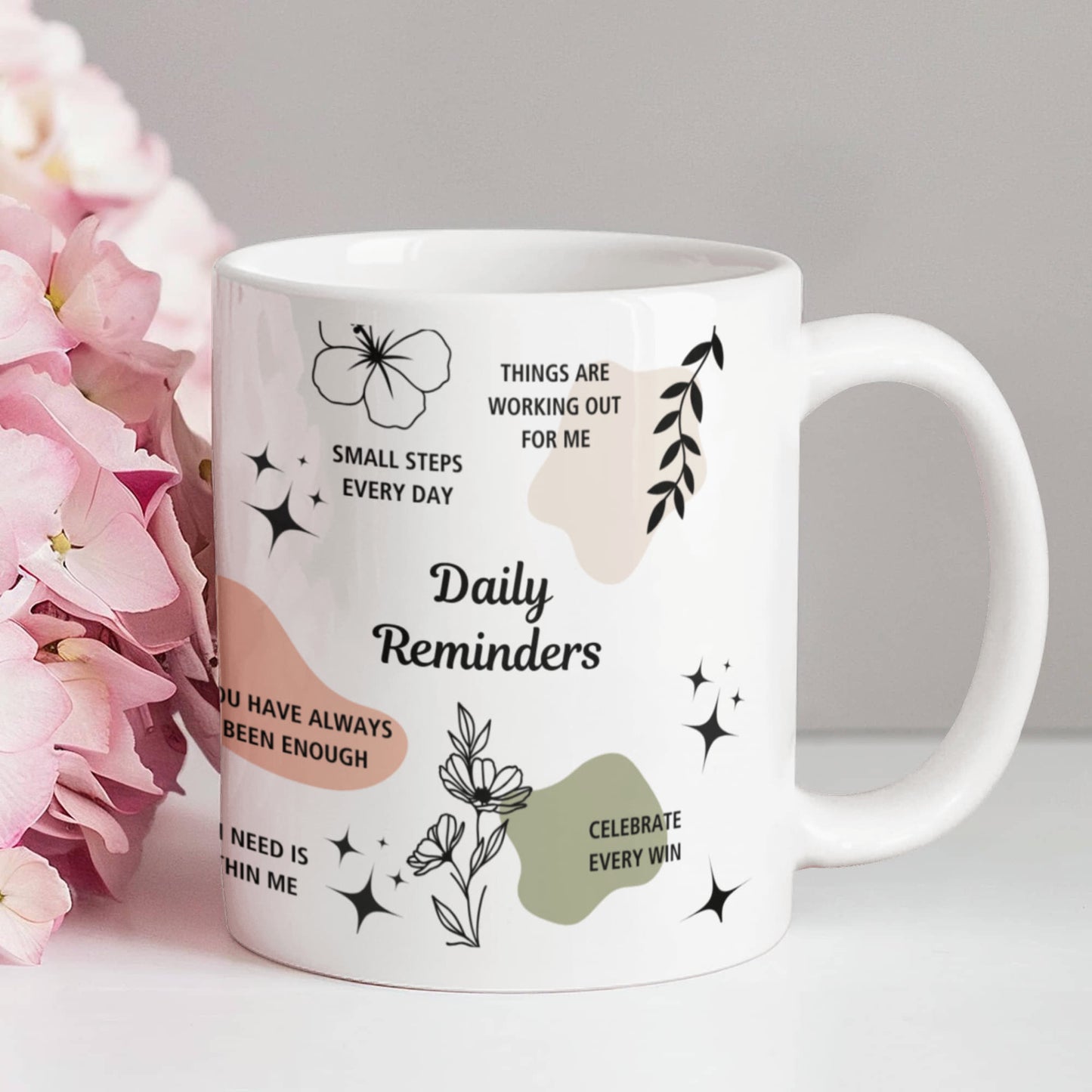 Daily Reminders Inspirational Coffee Mug | Positive Affirmations 11 oz White Ceramic Mug | Self-Love | Encouragement Gift