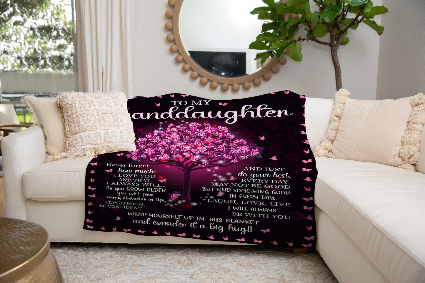 To My Granddaughter |  Pink Tree of Life | Premium Sherpa Blanket | 50x60